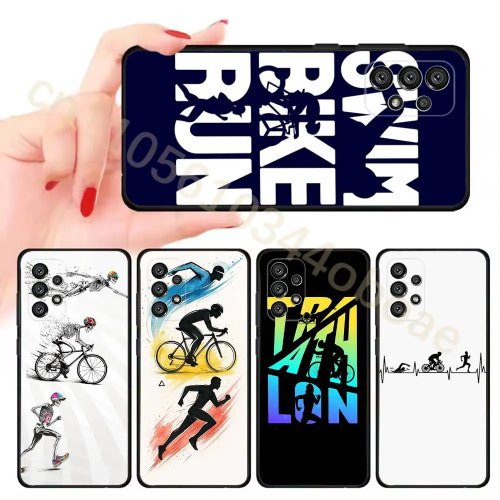 Funda de celular Triatlón Swim Bike Run para Samsung Galaxy A13, A21s, A22, A31, A32, A52, A53, A71, A80, A91 Negro Suave