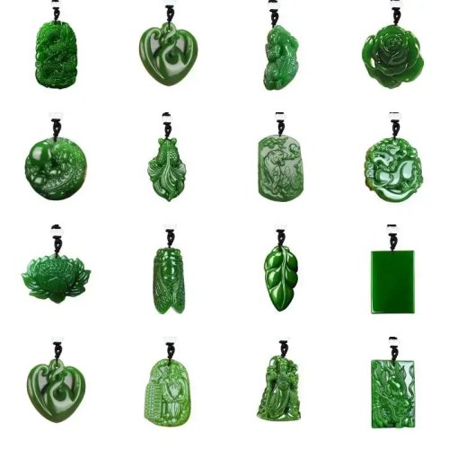 Pendente in Giada Hetian Verde, Collana con Diaspro Naturale Inciso, Talismano in Pietra, Gioielli di Design