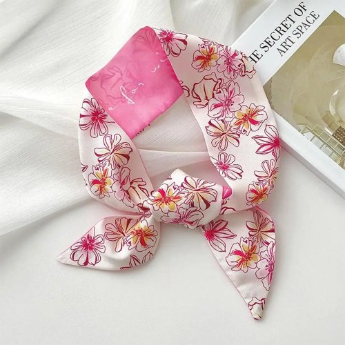 Women's Pink Printed Silk Scarf – Long Scarf, Headband & Hair Tie