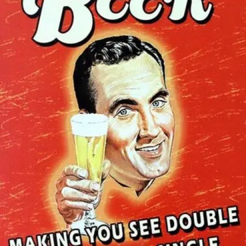 Cartel de Metal Retro - Beer Making You See Double - Placa Decorativa para Pared de Garaje A4