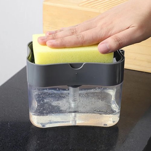 Portable Kitchen Soap Dispenser, Press Dishwashing Detergent Bottle with Cleaning Cloth