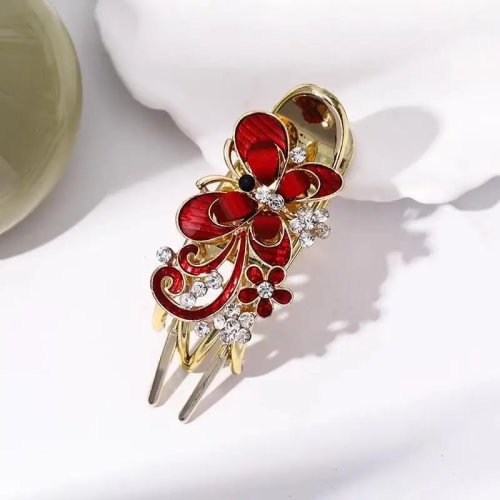 Pince à cheveux élégante avec fleur en strass, barrette en métal rétro pour femme, accessoire de coiffure tendance