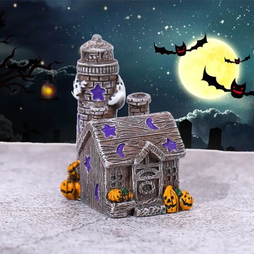 Hiasan Halloween Resin - Miniatur Tokoh Kartun Laba-laba, Kelelawar, Rumah Hantu, dan Labu