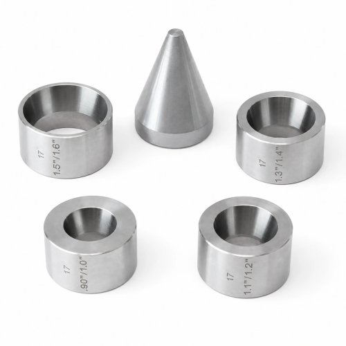 طقم أدوات صنع Token Band من الفولاذ المقاوم للصدأ مكون من 5 قطع مع قوالب تقليل ومخروط تمركز، بعلامات واضحة