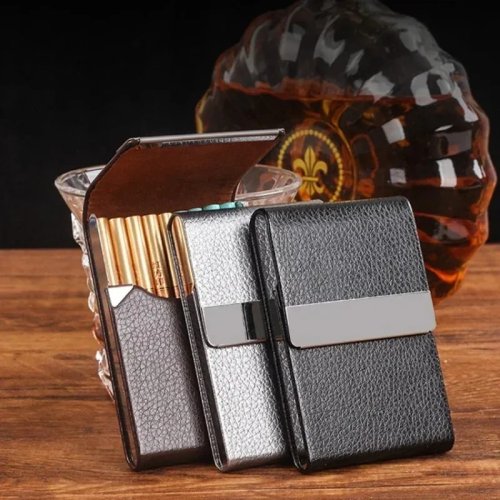 Étui à cigarettes en PU pour homme, portable, épais, capacité 7/9 cigarettes, étui cadeau