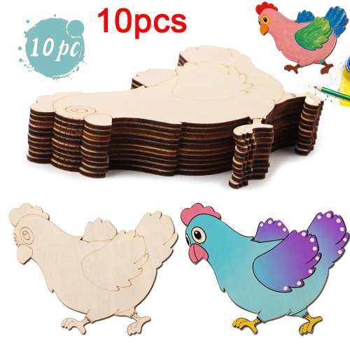 ชุด 10 ชิ้นไม้ตัดรูปไก่ยังไม่เคลือบ ของตกแต่งไม้เปล่าสำหรับ DIY เพ้นท์ ของประดับแขวนงานปาร์ตี้ Thanksgiving