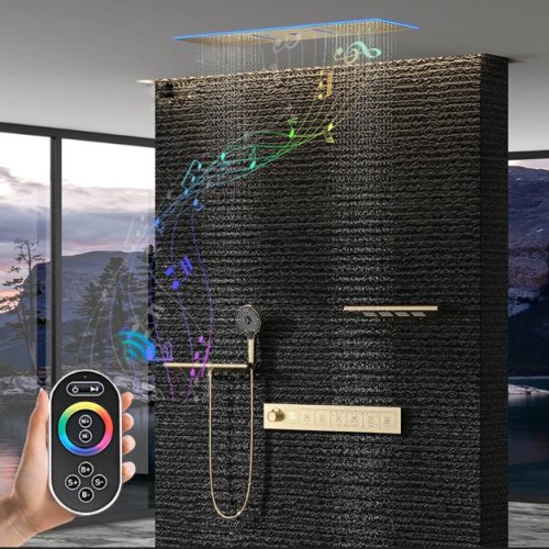 900x300mm Ceiling-Mounted LED Thermostatic Shower Set with 6 Functions, Rainfall & Waterfall, Smart Bathroom Shower System