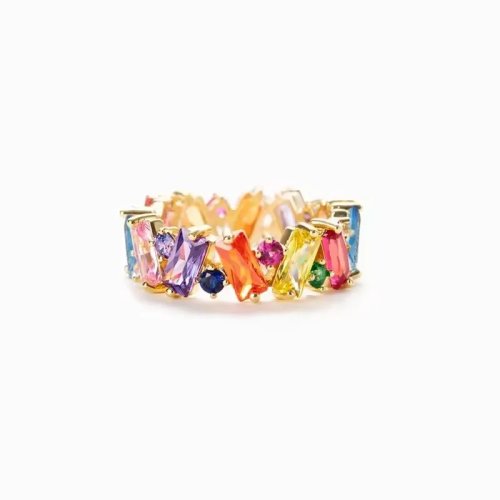 New Irregular Design Colorful CZ Women's Rings, Gold/Silver, Geometric Rainbow CZ, Luxury Trendy Exquisite Jewelry