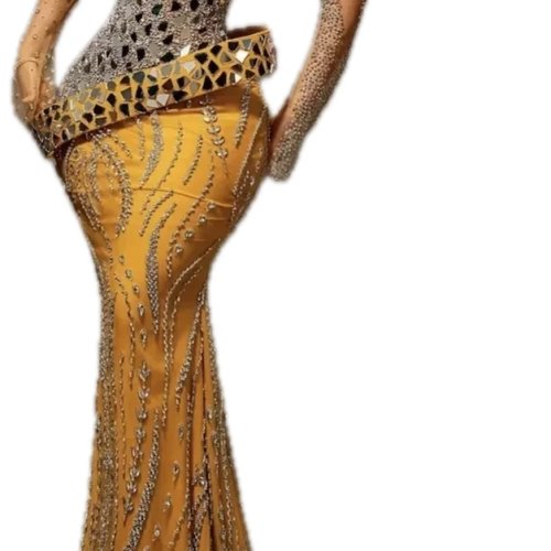 Luxury Golden Mermaid Evening Dress, Heavy Handmade Crystal Beaded Prom Gown, Elegant Custom Birthday Party Dress