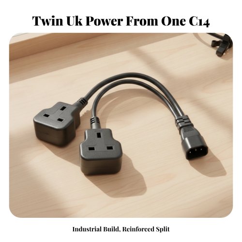 Cable adaptador C14 a doble enchufe UK, cable divisor en Y flexible para escritorio y sistemas audiovisuales