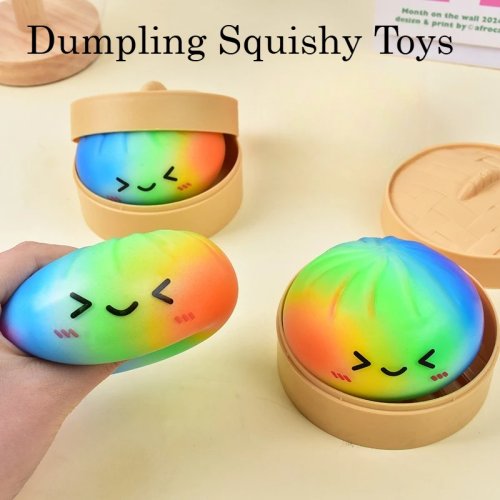 Rainbow Dumpling Squishy Toy – Slow Rising Stress Relief Fidget Squeeze Ball for Kids & Adults