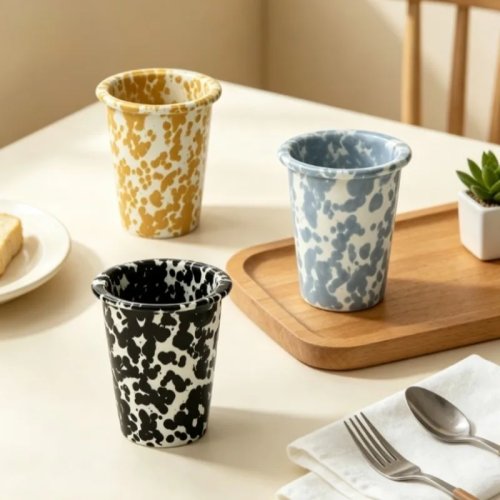 Vintage Splashed Ink Ceramic Cup Coffee Breakfast Cup Pen Holder Storage Cup