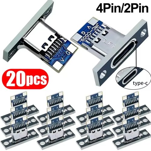 5/10/20Pcs Type-C Female Connector USB 3.1 2Pin 4Pin Charging Port Socket with Screw Fixing Plate