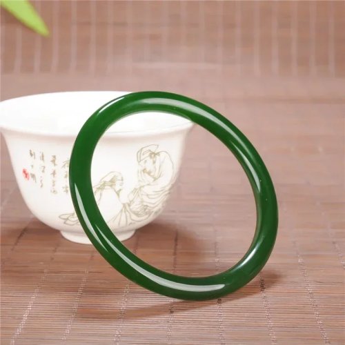 Pulseira redonda de jade verde 54-66 mm, amuleto chinês da sorte, esculpida à mão, joia para homem e mulher, presente