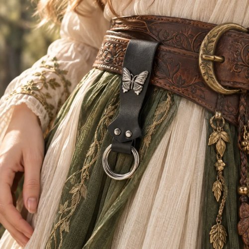 Women's Medieval PU Leather Skirt Lifter Butterfly Single Ring - Renaissance Fairy Elf LARP Halloween Cosplay