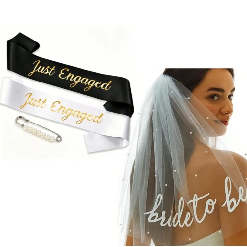 2/3/4 Pcs Selempang Calon Pengantin Wanita & Pria Foil Emas, Veil & Mutiara, Dekorasi Hadiah untuk Pesta Bachelorette, Pernikahan, Koktail, Lamaran