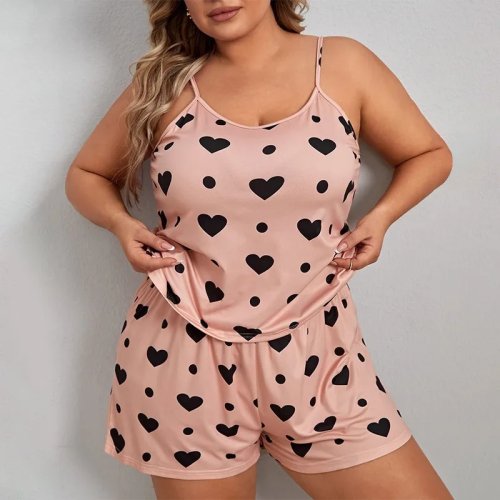 Set Pigiama 2 Pezzi da Donna Taglia Forte 3XL 4XL 5XL Abbigliamento da Notte Crop Top Ampio + Short Completo da Casa