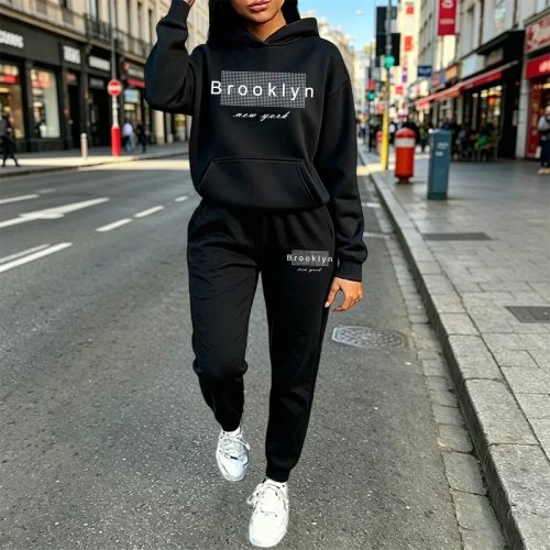 Ensemble de survêtement femme 2 pièces - Sweat à capuche et pantalon, vêtement de sport décontracté pour automne hiver, jogging