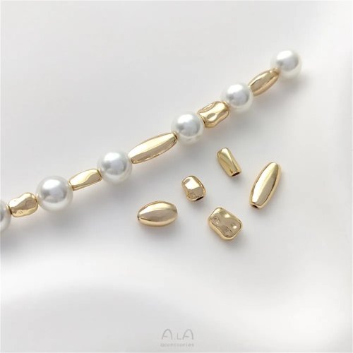 14K Gold-plattierte unregelmäßige Steinperlen, Reisform, handgefertigt für DIY-Schmuck (Armband & Ohrringe)