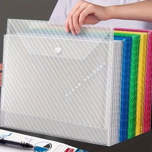 10Pcs A4 Transparent Plastic File Bags Document Storage Folders Student Organizer Stationery