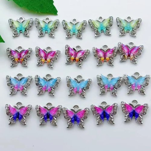 20 unid. pendentes borboleta coloridos em liga metálica com strass, para brincos, colares, joias DIY e acessórios de artesanato