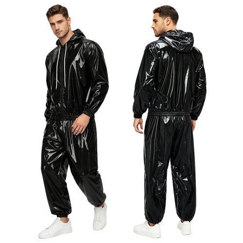 Conjunto de Casaco e Calças de Jogging para Homem Impermeáveis Brilhantes - Roupa de Dança Hip Hop, Corta-Vento, Streetwear, Impermeável para Exterior