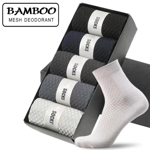 5 Pairs Bamboo Fiber Men's Crew Socks - Classic Business Casual Breathable Compression Socks