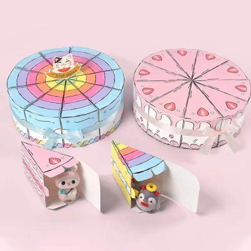10Pcs Triangular Cake Shaped Paper Gift Box Cookie Candy Baby Shower Favors Treat Kids Birthday Party Dessert Packaging Boxes
