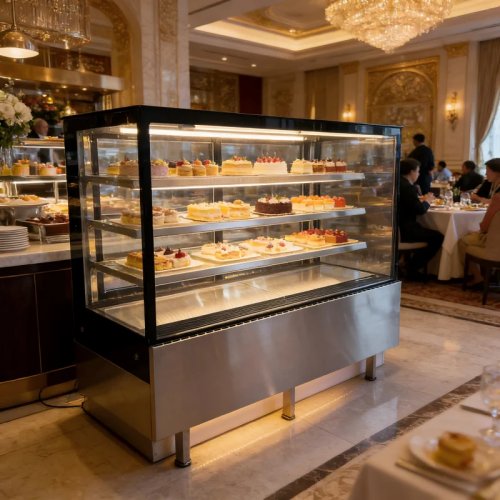 Verticale Taartvitrine Koelkast, Ventilatorkoeling R290, 3 Planken LED, Glazen Deur, voor Bakkerij Café Supermarkt