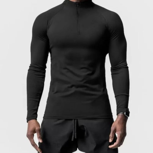 Kaos Lengan Panjang Pria UNITIM Half-Zip – Slim Fit Cepat Kering Warna Solid Atasan Olahraga