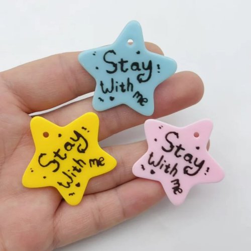 10 chiếc phụ kiện nhựa resin hình ngôi sao 5 cánh, DIY mặt dây chuyền, nguyên liệu làm trang sức thủ công, họa tiết in