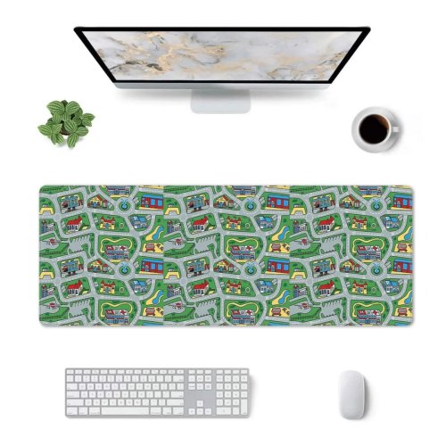 Grand tapis de souris motif ville de voitures et route, tapis de bureau nostalgique années 90 pour gamer, PC, portable et clavier