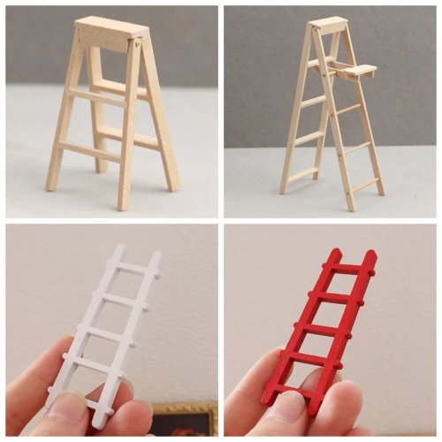 บันไดไม้จำลองสำหรับบ้านตุ๊กตา DIY บันไดเล็กตุ๊กตา น่ารัก งานประดิษฐ์