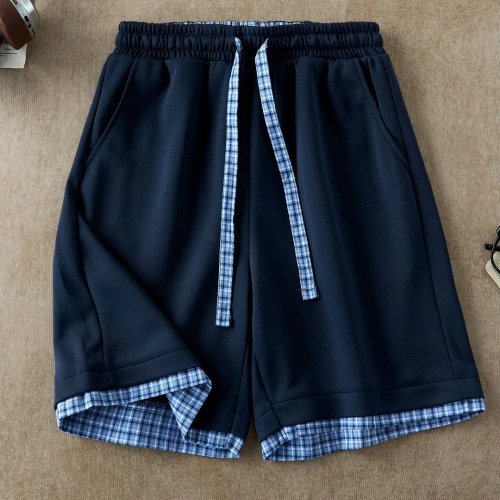 Men's Trendy Lightweight Plaid Patchwork Loose Fit Summer Shorts with Elastic Waistband