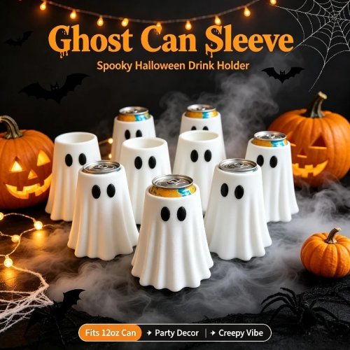 12oz Ghost Beverage Cup Holder – Halloween Spooky Ghost Cup Holder & Glow-in-the-Dark Holder for Party Drink Desk Ornament