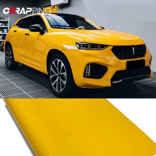 光沢イエローのカーラッピングフィルム、防水、DIYチューニング用、車・バイク用