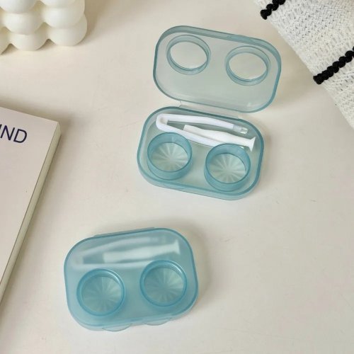 Transparent Plastic Contact Lens Case with Tweezers & Applicator Stick, Portable Lens Soak Container for Girls