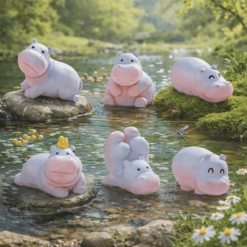 Baby Hippo Resin Figurine, Cartoon Miniature Statue, Pear-Shaped Design, 6 Options