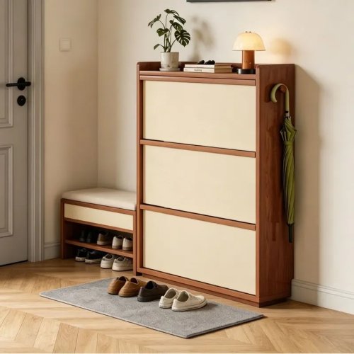 Ultra-Thin Wall-Mounted Shoe Cabinet with Adjustable Shelves – Modern Minimalist Entryway Storage Rack