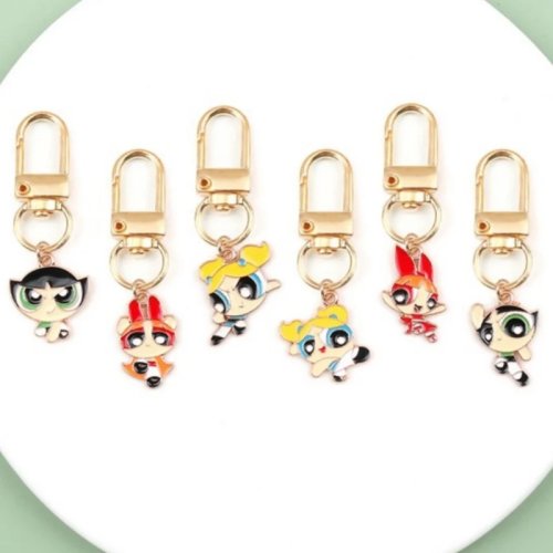 6 uds Llavero de chica de dibujos animados de aleación con aceite - Accesorio para bolso, mejor regalo