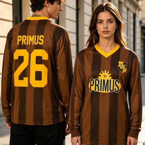 Áo Jersey Bóng Đá Retro Tay Dài Sọc Nâu Cổ Chữ V Áo Thể Thao Rộng Streetwear Cho Nam và Nữ