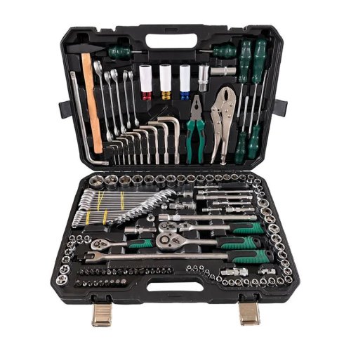 Ensemble Haute Qualité 142+2 Pièces d'Outils de Réparation Automobile, Clés à Douilles 72 Dents, Finition Mate Perle Nickel, avec Mallette Rigide