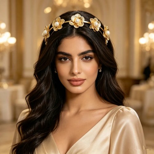 Diadema de novia de lujo con flor metálica y perlas - Accesorio floral para el cabello para vestido de novia