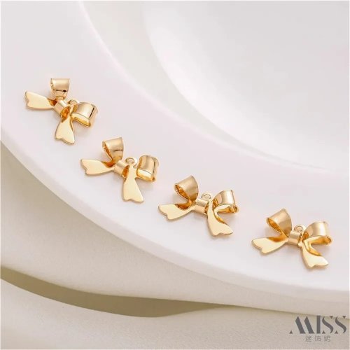 Pendente Laço Brilhante Banhado a Ouro 14K, Antidesbotamento, Acessórios DIY para Pulseiras e Colares