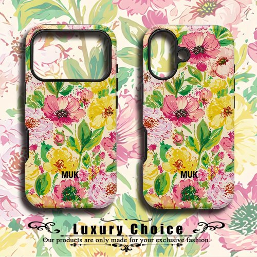 Luxuriöse MUK Handyhülle mit hellem Blumenmotiv für iPhone 18 17 17e 16e 16 15 14 13 12 11 Air Pro Max Plus, doppellagige Rückseite