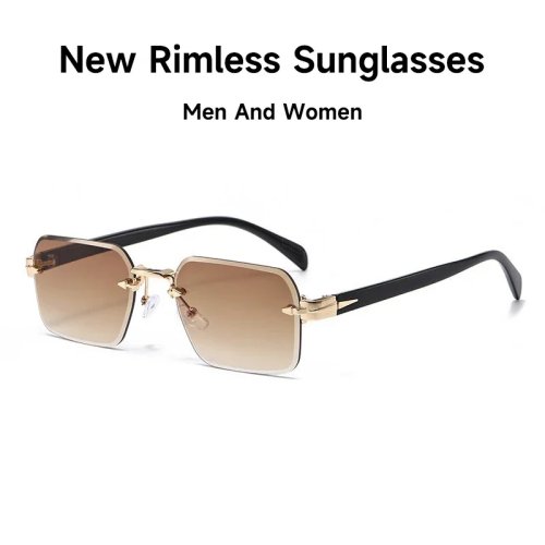New Rimless Rectangle Sunglasses for Men & Women – Retro Designer Fashion Eyewear