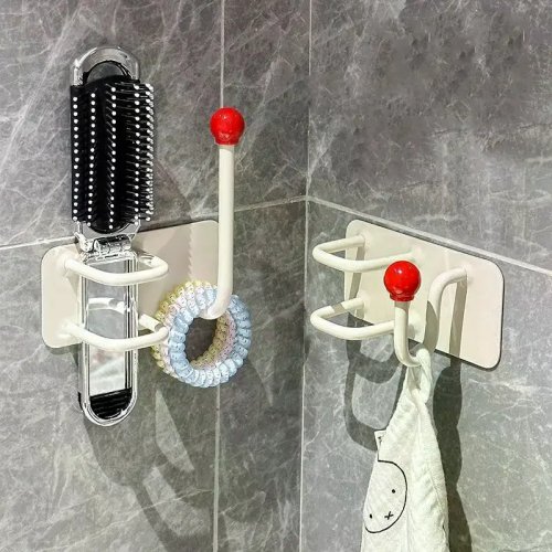 Wall Mounted Bathroom Storage Rack with Adhesive Hooks – No-Drill Hair Tie, Headband, Comb & Jewelry Organizer for Shower & Vanity