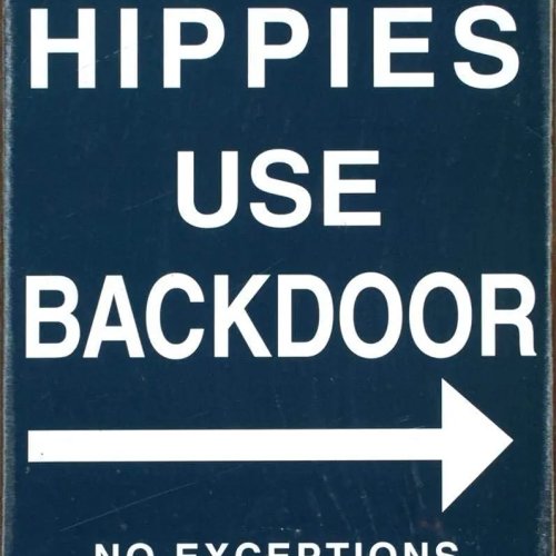 ป้ายโลหะ Hippies Use Back Door - ขนาด 20 x 30 ซม. ป้ายตกแต่ง