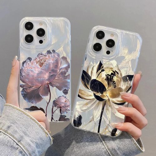 Pink Peony Pattern Phone Case for OPPO Reno 15F 13F 12F 11F 15 13 11 12 10 Pro 5G Reno 7 4G 5 6 Lite A6 A5 Silver Laser