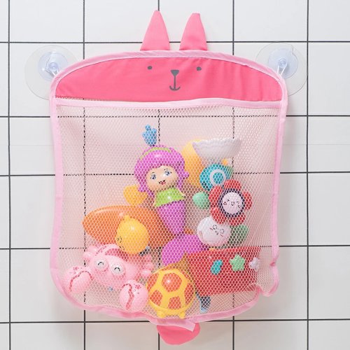 QWZ Cartoon Duck Baby Bath Toy Storage Mesh Bag with Suction Cups, Animal Shapes Cloth Sand Toys Net Organizer
